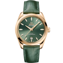 Green dial watch on Moonshine™ gold case with Leather bracelet - Seamaster Aqua Terra Shades 38 mm, Moonshine™ gold on leather - 220.53.38.20.10.001