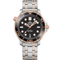Black dial watch on Steel - Sedna™ gold case with Steel - Sedna™ gold bracelet - Seamaster Diver 300M 42 mm, steel - Sedna™ gold on steel - Sedna™ gold - 210.20.42.20.01.001