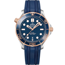Blue dial watch on Steel - Sedna™ gold case with Rubber strap - Seamaster Diver 300M 42 mm, steel - Sedna™ gold on rubber strap - 210.22.42.20.03.002
