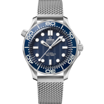 Uhr mit Blau Zifferblatt auf Stahl Gehäuse mit Stahlband bracelet - Seamaster Diver 300M 42 mm, stahl mit stahlband - 210.30.42.20.03.002