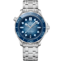 Uhr mit Blau Zifferblatt auf Stahl Gehäuse mit Stahlband bracelet - Seamaster Diver 300M 42 mm, stahl mit stahlband - 210.30.42.20.03.003