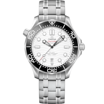 White dial watch on Steel case with Steel bracelet - Seamaster Diver 300M 42 mm, steel on steel - 210.30.42.20.04.001