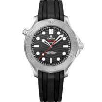 Uhr mit Schwarz Zifferblatt auf Stahl Gehäuse mit Kautschukband bracelet - Seamaster Diver 300M 42 mm, stahl mit kautschukband - 210.32.42.20.01.002