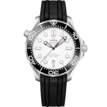 White dial watch on Steel case with Rubber strap - Seamaster Diver 300M 42 mm, steel on rubber strap - 210.32.42.20.04.001