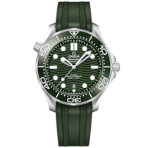 Reloj con esfera Verde en caja de Acero con  Pulsera de caucho bracelet - Seamaster Diver 300M 42 mm, acero con pulsera de caucho - 210.32.42.20.10.001