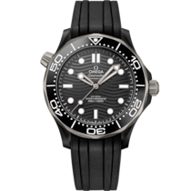 Black dial watch on Black ceramic case with Rubber strap - Seamaster Diver 300M 43.5 mm, black ceramic on rubber strap - 210.92.44.20.01.001