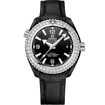 Seamaster 39,5 mm, cerâmica preta em bracelete de pele - 215.98.40.20.01.001
