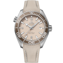 Linen dial watch on Steel case with Rubber strap - Seamaster Planet Ocean 600M 43.5 mm, steel on rubber strap - 215.32.44.21.09.001