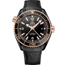 Seamaster 45.5 mm, black ceramic on leather strap with rubber lining - 215.63.46.22.01.001