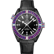 Seamaster 45,5 mm, céramique noire sur bracelet en cuir - 215.98.46.22.01.003