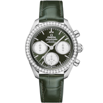 Uhr mit Grün Zifferblatt auf Stahl Gehäuse mit Alligator bracelet - Speedmaster 38 38 mm, Stahl mit Alligator - 324.18.38.50.60.001