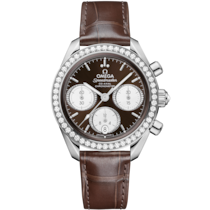 Uhr mit Braun Zifferblatt auf Stahl Gehäuse mit Alligator bracelet - Speedmaster 38 38 mm, Stahl mit Alligator - 324.18.38.50.63.001