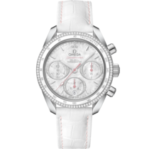 白色錶盤腕錶，不鏽鋼錶殼錶殼，襯以皮革錶帶 bracelet - 超霸系列 超霸38毫米 38毫米, 不鏽鋼錶殼 於 皮革錶帶 - 324.38.38.50.55.001
