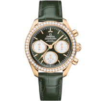 Uhr mit Grün Zifferblatt auf Moonshine™-Gold Gehäuse mit Alligator bracelet - Speedmaster 38 38 mm, Moonshine™-Gold mit Alligator - 324.58.38.50.60.001