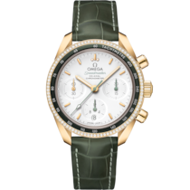 Silver dial watch on Yellow gold case with Leather strap - Speedmaster 38 38 mm, yellow gold on leather strap - 324.68.38.50.02.004