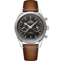 Uhr mit Schwarz Zifferblatt auf Stahl Gehäuse mit Lederarmband bracelet - Speedmaster '57 40,5 mm, Stahl mit Lederarmband - 332.12.41.51.01.001
