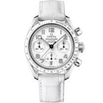 White dial watch on Steel case with Leather strap - Speedmaster 38 mm, steel on leather strap - 324.33.38.40.04.001
