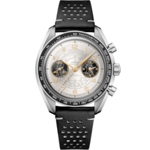 銀色錶盤腕錶，不鏽鋼錶殼錶殼，襯以皮革錶帶 bracelet - 超霸系列 Chronoscope系列 43毫米, 不鏽鋼錶殼 搭配 皮革錶帶 - 522.32.43.51.02.001