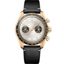 Silver dial watch on Moonshine™ gold case with Leather strap - Speedmaster Chronoscope 43 mm, Moonshine™ gold on Leather strap - 522.62.43.51.02.001