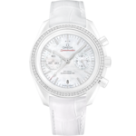 Speedmaster 44,25 mm, cerâmica branca em bracelete de pele - 311.98.44.51.55.001