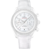 Speedmaster 44,25 mm, cerâmica branca em bracelete de pele - 311.98.44.51.55.001