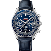 Uhr mit Blau Zifferblatt auf Stahl Gehäuse mit Lederarmband bracelet - Speedmaster Mondphase 44,25 mm, Stahl mit Lederarmband - 304.33.44.52.03.001