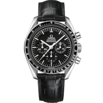 Black dial watch on Steel case with Leather strap - Speedmaster Moonwatch Professional 42 mm, steel on leather strap - 311.33.42.30.01.002