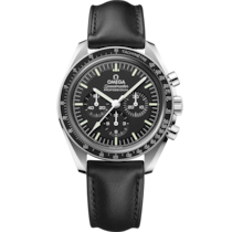 Uhr mit Schwarz Zifferblatt auf Stahl Gehäuse mit Lederarmband bracelet - Speedmaster Moonwatch Professional 42 mm, Stahl mit Lederarmband - 310.32.42.50.01.002