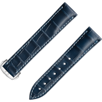 Cinturino a due pezzi - Cinturino in pelle di alligatore blu con fibbia déployante - 032CUZ007419