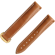 Two-piece strap - Golden brown leather strap with foldover clasp - 032CUZ000918