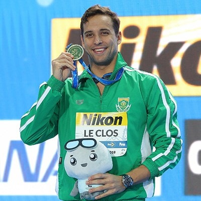 Chad Le Clos with his best swimmer medal and Omega Watch